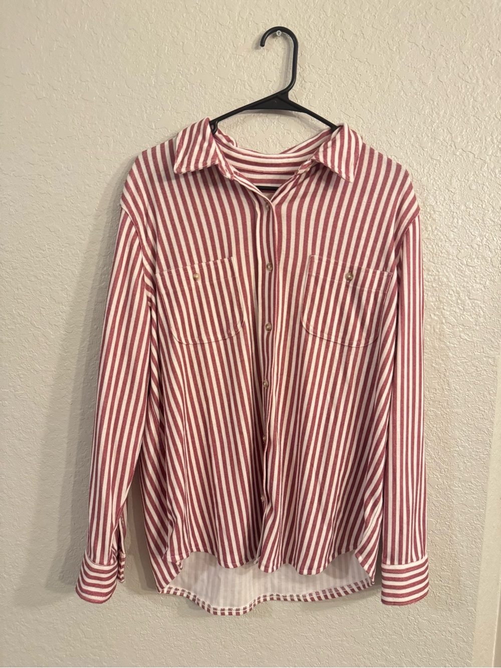 Philosophy republic burgundy and White Striped Button-Down Shirt